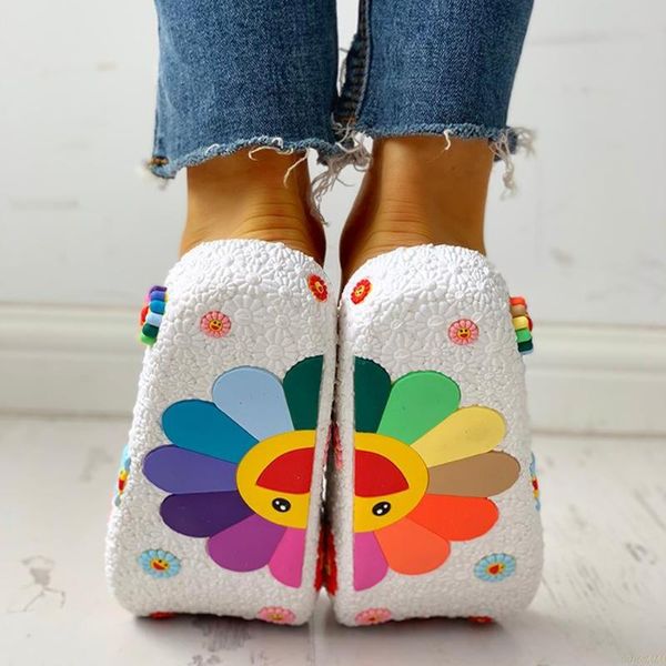 

slippers beach 3d smiling sunflower platform sandals women casual flats flip flops outside summer home bath indoor shoes, Black