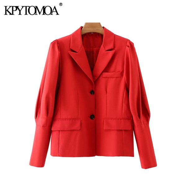 

women fashion single button red blazer coat gigot sleeve pockets female outerwear chic 210420, White;black