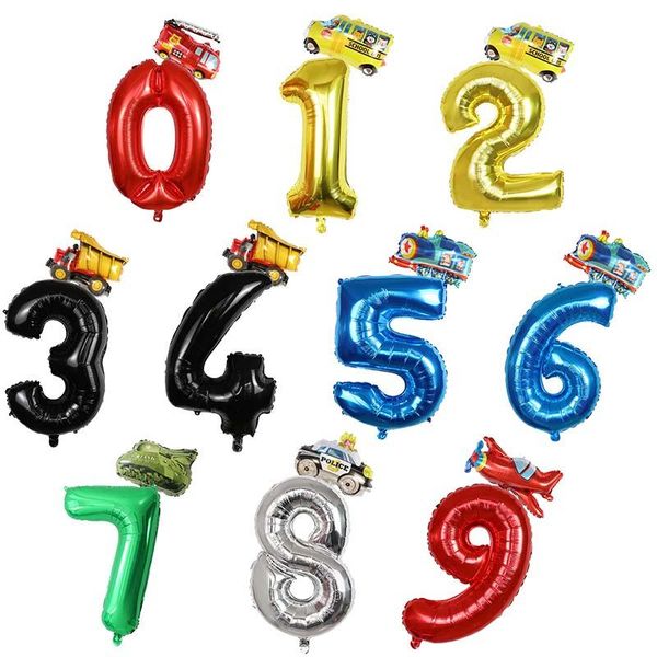 

2pcs mini cartoon car airplane fire truck train balloons 30inch number foil balloon birthday party decoration globos kids toys