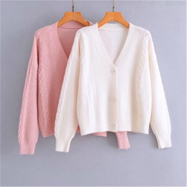 

women's knits & tees 2021 white jumper cardigan women knitted cardigans sweater fashion autumn long sleeve coat casual button v neck fe