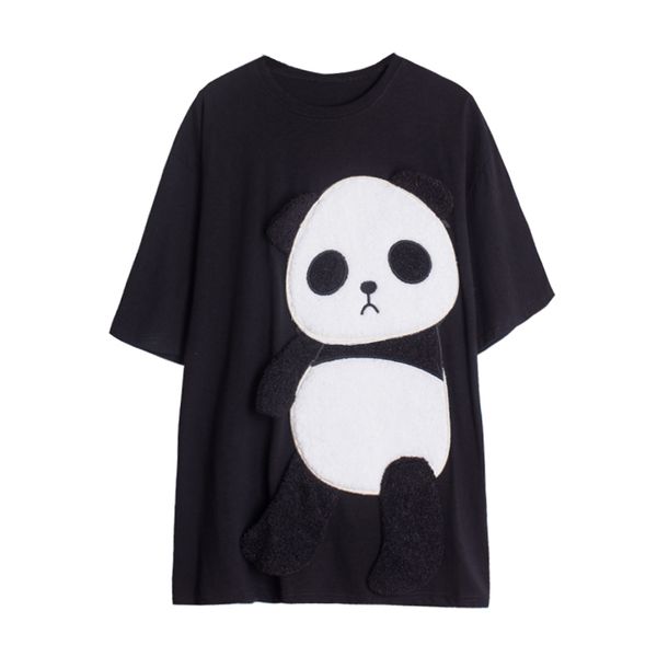 

women white black tee t shirt summer oversize panda 3d short sleeve fleece b0502 210514