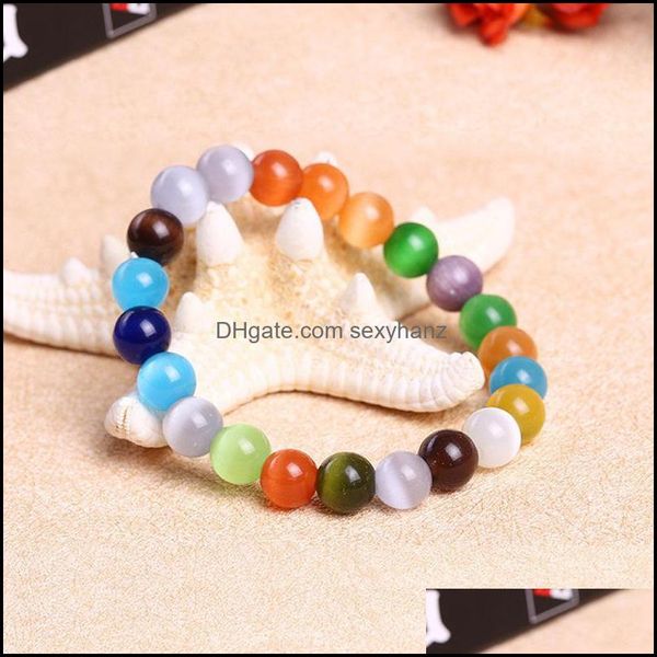 

chakra bracelet mticolor cat eye bracelets rainbow reiki healing natural stone for women men fashion jewelry gift beaded, strands drop deliv, Black