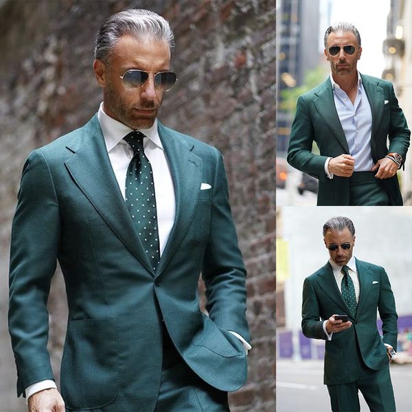 

two-pieces business casual green tuxedos single breasted custom made slim suit fit groom party coat tailored work wear, Black;gray