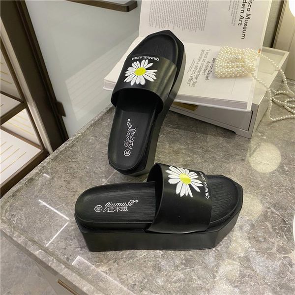 

female shoes house slippers platform luxury slides rubber flip flops women heels med 2021 designer hawaiian high flat summer, Black