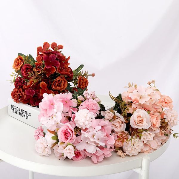 

decorative flowers & wreaths a bunch pink artificial wedding decoration autumn decor fall silk flower rose hydrangea hybrid fak