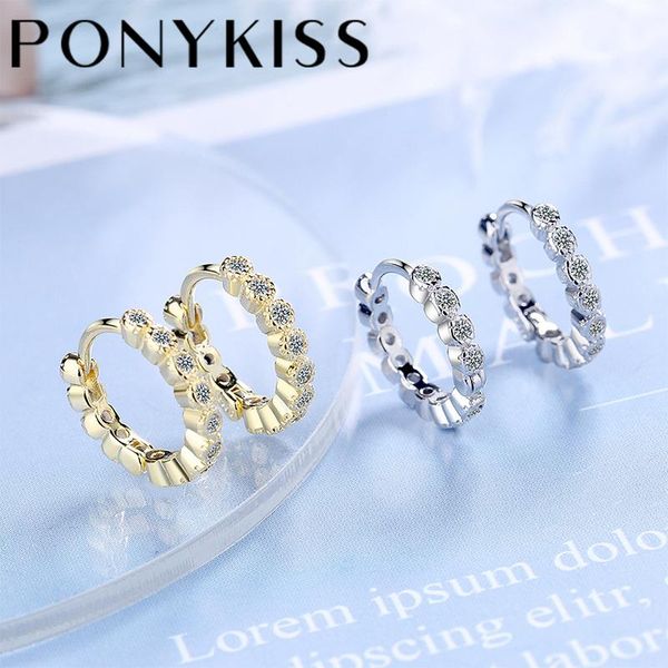 

hoop & huggie ponykiss trendy 925 sterling silver minimalist colorful zircon 14k gold earrings buckle for women jewelry drop, Golden;silver