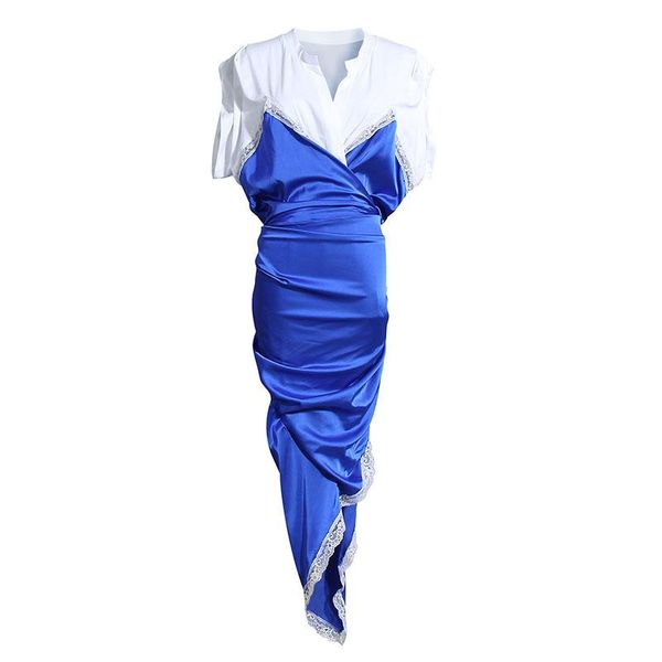 

casual dresses chic fake two piece irregular sleeveless summer fashion lace patchwork woman dress 2021 hit color vestidos mujer, Black;gray