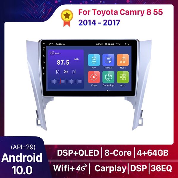 Carro DVD Rádio GPS Multimedia Player Android 10.0 DSP Qled 4 + 64g para Toyota Camry 7 XV 50 55 2011-2014 unidade de cabeça quad-core