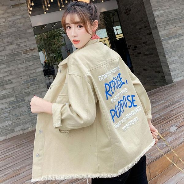 

women's jackets 2021 spring denim jacket female loose wild student tide tooling women coat fashion leisure clothing, Black;brown