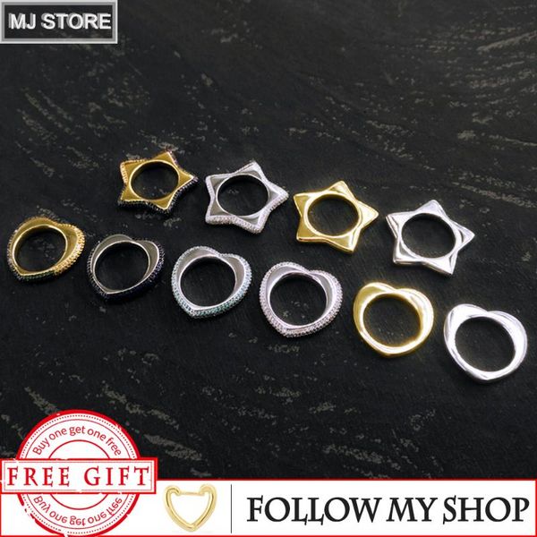 

cluster rings s925 sterling silver ring star fashion charm original 1:1 heart hoop monaco jewelry for female, Golden;silver