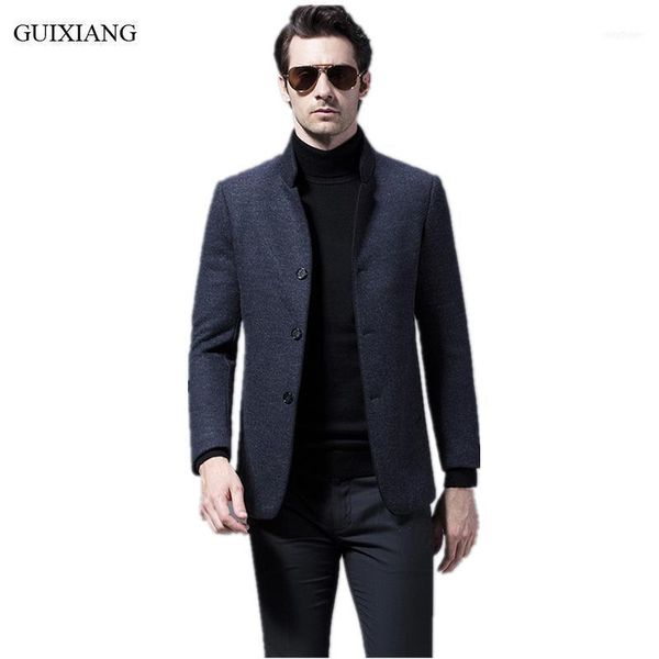 

men's wool & blends arrival winter style men boutique woolen overcoat business casual single breasted stand collar solid slim jacket m-, Black