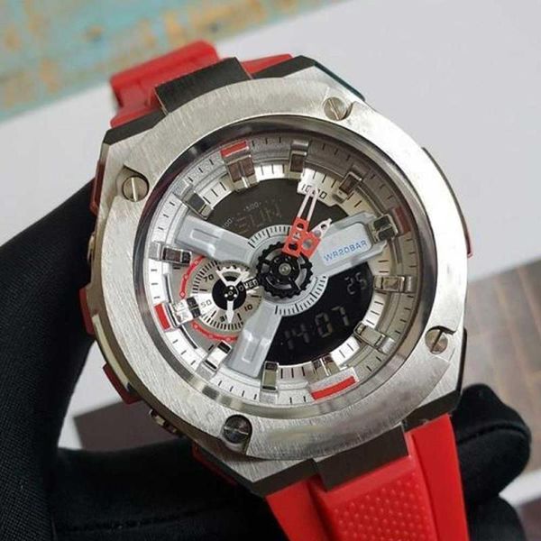 

wristwatches men sports quartz 400 led electronic watch, aluminum alloy pu strap, all functions can be operated, Slivery;brown