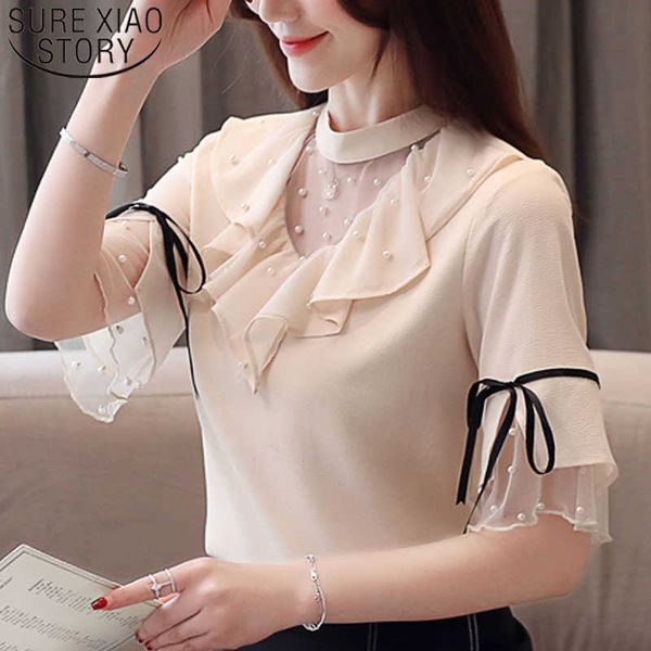 

fashion women chiffon shirt women's and blouse v-neck ladies harajuku white shirt plus size solid 3415 50 210527