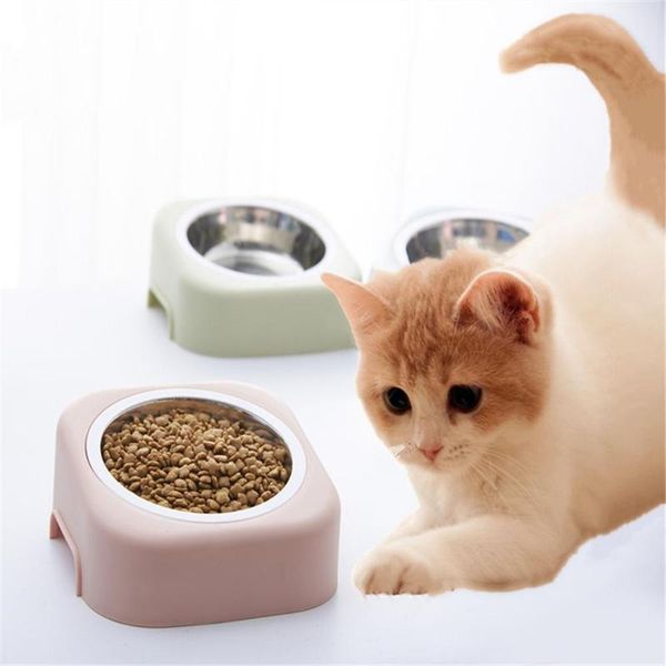 

cat tilted feeder pet protection cervical stainless steel dog single bowl puppy drinking water dish feed storage container bowls & feeders