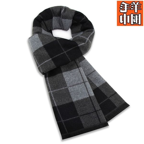 

new men's scarf wool blended winter warm casual plaid scarf, Blue;black