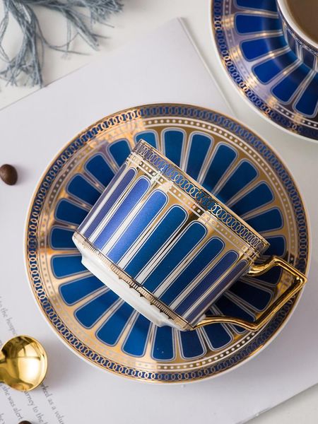

cups & saucers british style luxury bone china coffee cup saucer spoon sets with gold handle ceramic cappuccino afternoon tea milk 250m