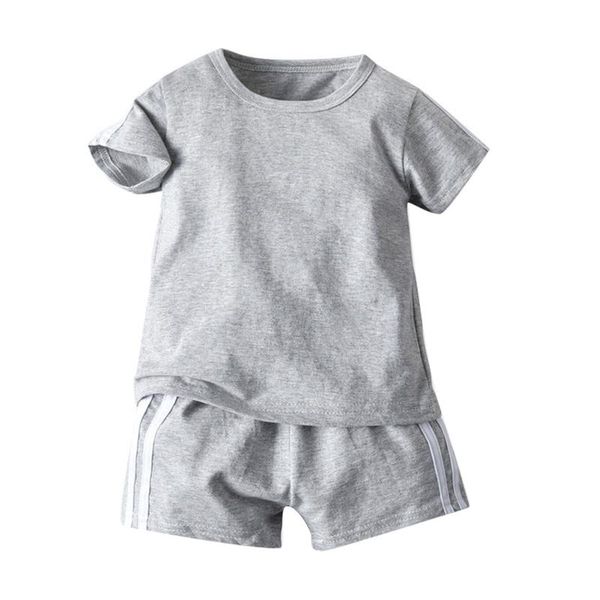 

summer 2pcs kids boys sportswear pure color o-neck short sleeve patchwork stripes pullover t-shirt elastic waistband tracksuit running sets, Black;blue