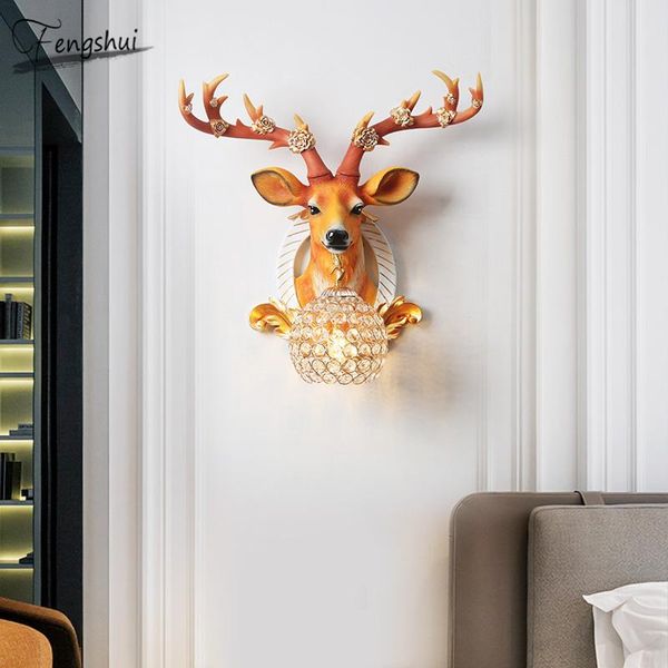 

nordic resin wall lamp american antlers decor lights for home bedroom crystal lampshade simple indoor lighting sconce