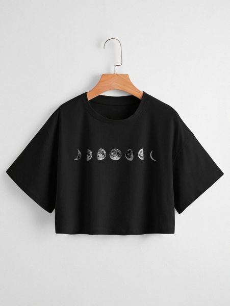 

moon print drop shoulder tee 90li#, White