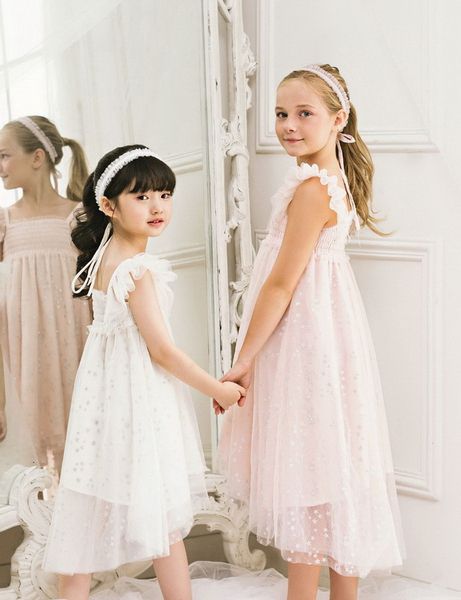 

girl's dresses starry sky girl pary style high low glitter stars ffy beach kids clothes 2-7y e9909 2xpq, Red;yellow