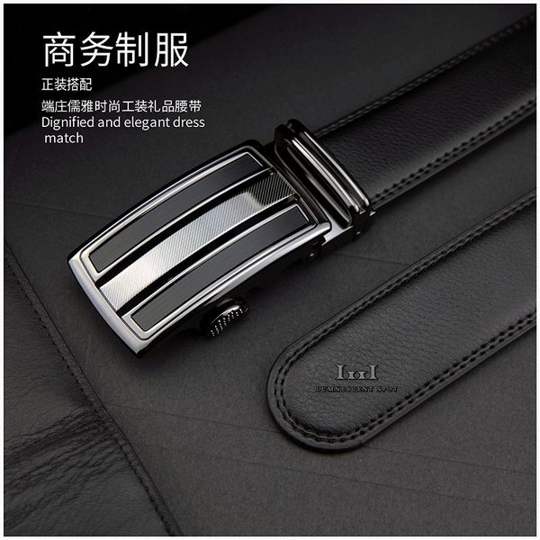 

men's fashion business automatic buckle middle-aged leather trousers straight belt, Black;brown
