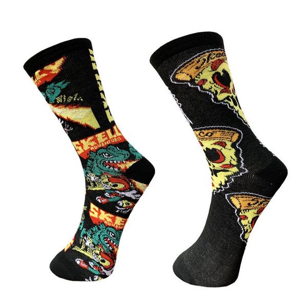 

men's socks 1 pairs men crew novelty personality cotton couples cartoon skateboard hip-hop mid calf casual funny women's sock, Black