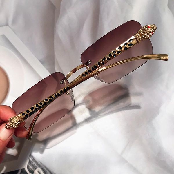 

outdoor eyewear cutting rimless small square color leopard sunglasses for men vinatge alloy gradient hip hop sun glasses women chic shades