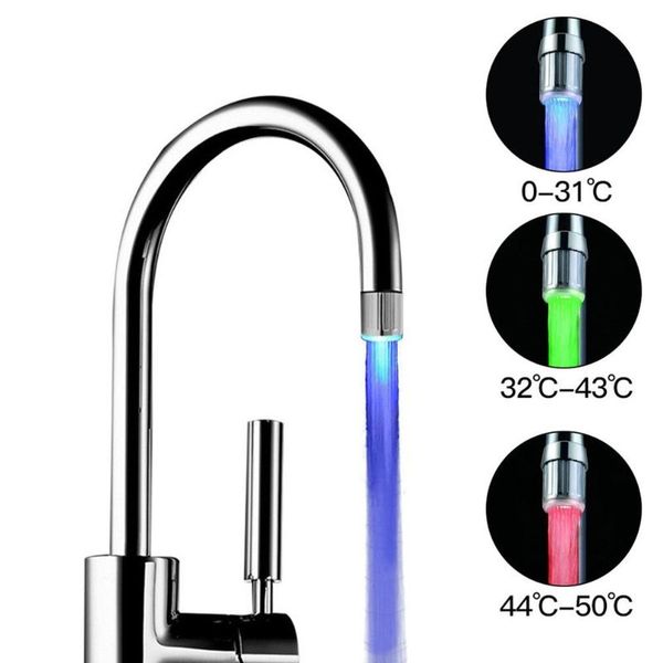 

temperature sensitive 3-color light-up faucet kitchen bathroom glow water saving aerator tap nozzle shower faucets