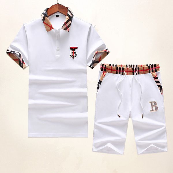 

luxury design summer new short sleeve men's cotton polo shorts suit casual plaid stitching no pilling large size, Gray