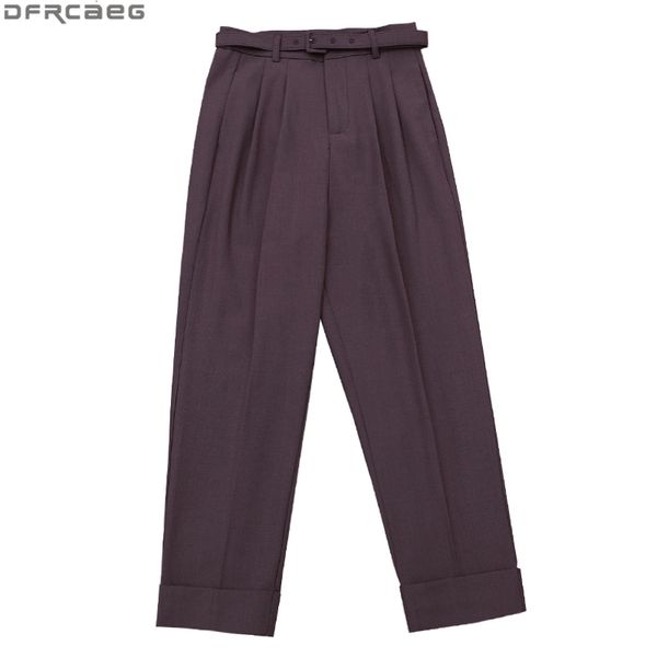 

skirts autumn streetwear high waist pants women vintage ankle-length black purple trousers with belt pencil office harem vwvk