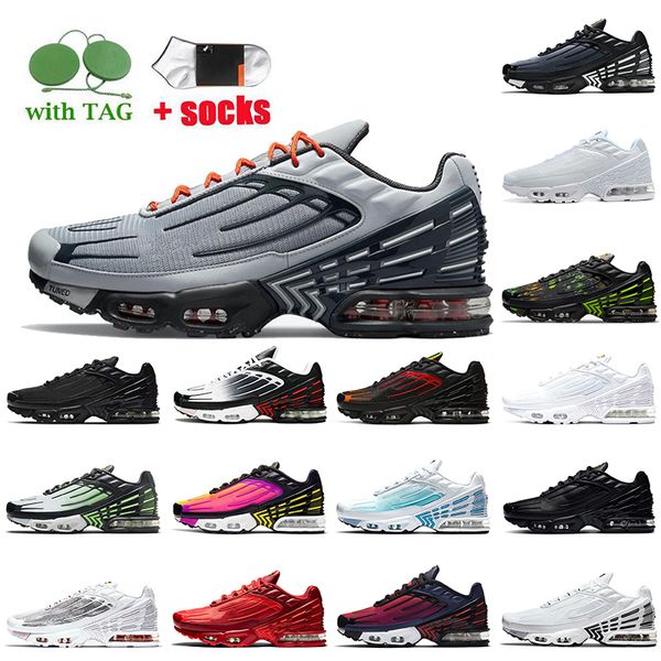 

men womens tn plus 3 running shoes tuned mens sneakers mesh triple white black navy blue orange red iridescent multi crater trainers, White;red
