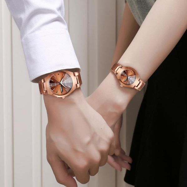 

wristwatches lovers watches luxury quartz wrist watch for men and women hodinky dual calender week steel saat hombre couple, Slivery;brown