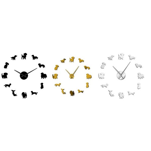 

dachshund wall art wiener-dog puppy pet frameless giant clock with mirror effect sausage dog large watch clocks