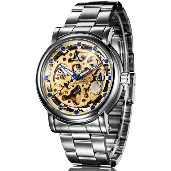 

i colouring brand clock luxury men clocks rustless steel automatic mechanical fashion skeleton, Slivery;brown