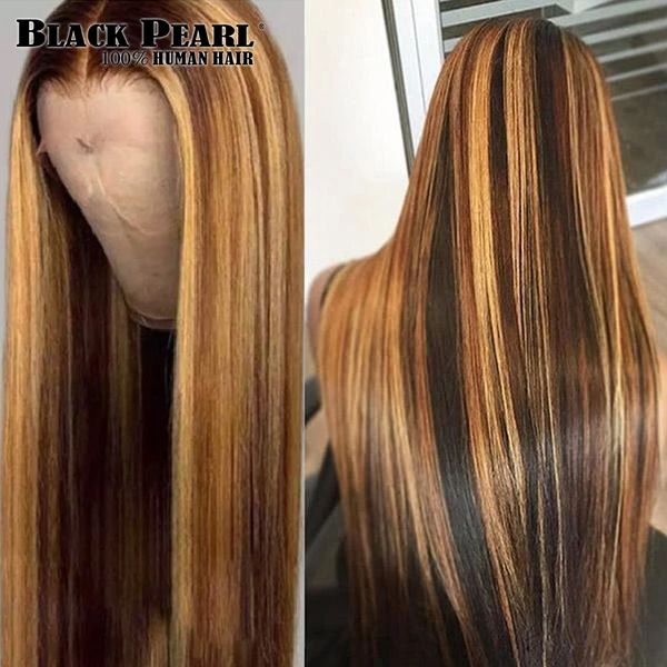 

factory highlight lace front human hair wigs brazilian straight p4/27 ombre human hair wig for women 150 density lace front wig, Black