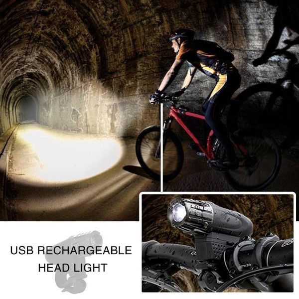 

waterproof mtb bike usb recharge front handlebar light +rear tail lamp visibility 30-50 meters at night cycling sets lights