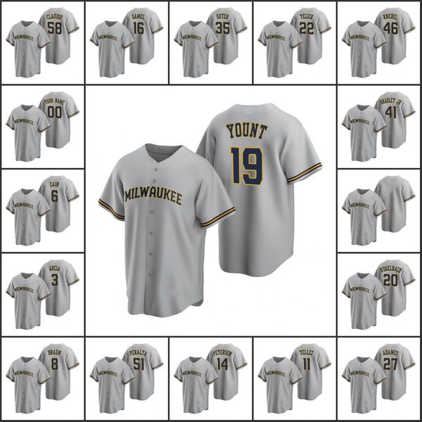 

milwaukeebrewers baseball jersey #3 orlando arcia 8 ryan braun 19 robin yount 22 christian yelich 6 lorenzo cain custom gray, Black