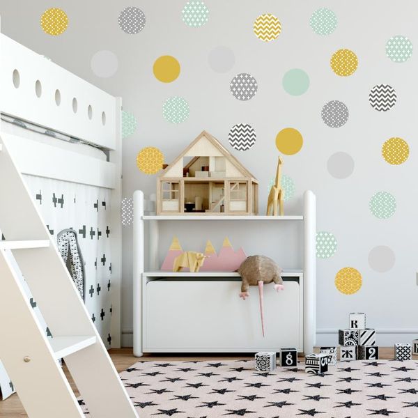 

wall stickers nordic simple yellow gray mustard green dot sticker children's room removable waterproof