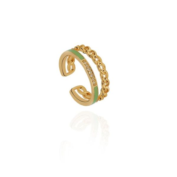 

color oil zirconia chain double line clasic vintage style resizable rings jewelry for girls and women colorful cluster, Golden;silver