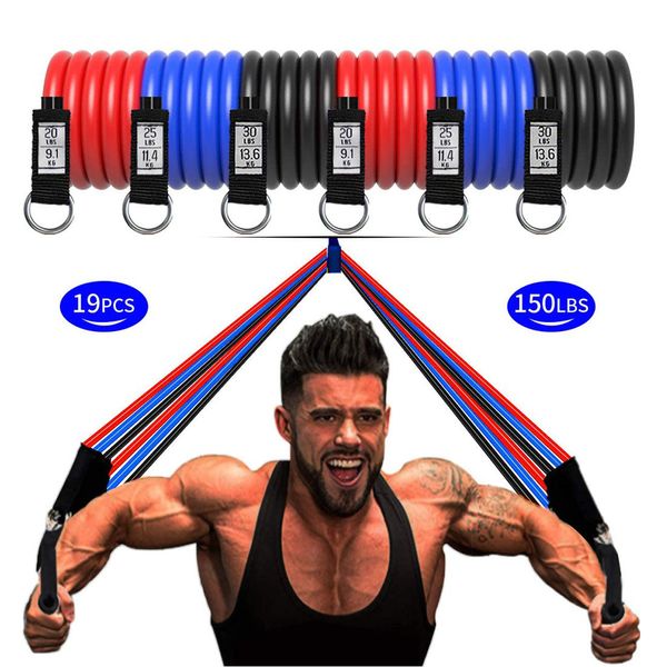 19pcs formação de treinamento faixas de resistência de yoga faixa de fita de fita de fita de faixa de faixa de exercício de ginástica puxar para cima 5 loops porta âncora tira de tornozelo salto corda treino