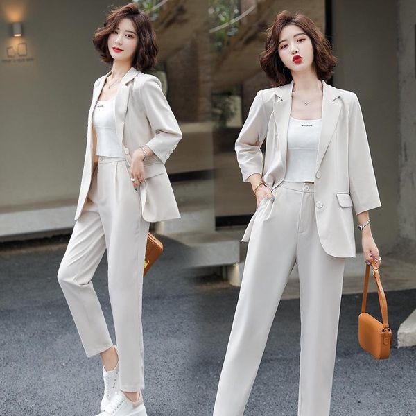 

women's suits & blazers 2021 summer elegant temperament flip collar casual comfortable suit two piece fashion, White;black