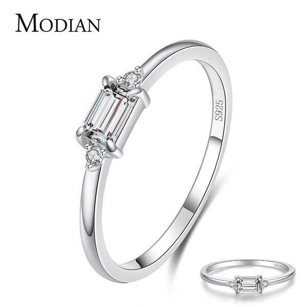 

modian minimalism 100% real 925 sterling silver sparkling emerald cut zirconia finger rings for women wedding engagement jewelry, Golden;silver