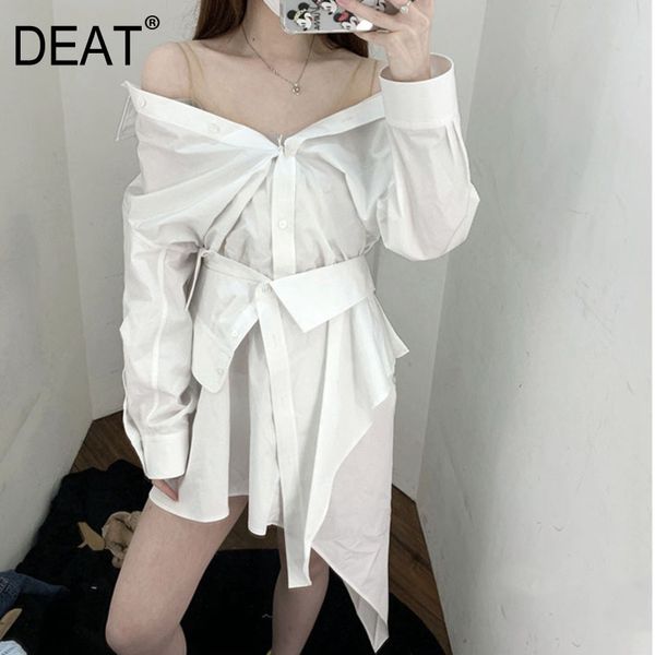 

irregular lapel collar waistband long sleeve cotton shirt dress single breasted solid spring and summer gx1186 210421, Black;gray