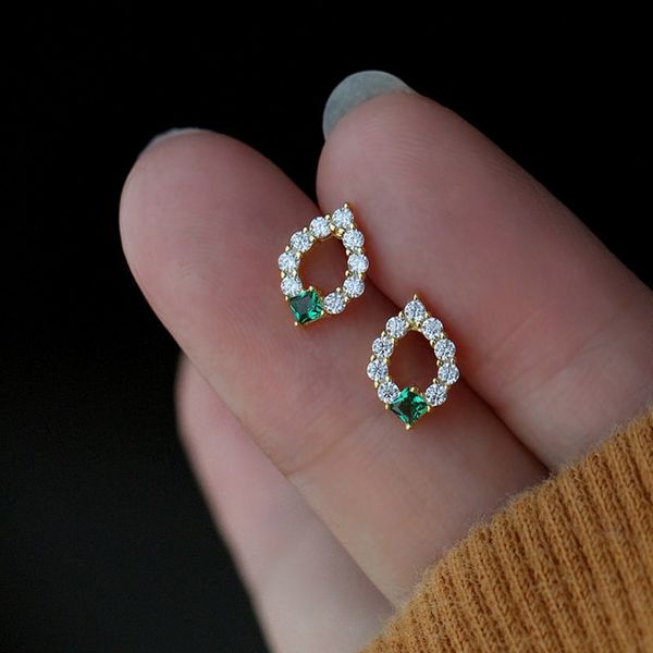 

french grandmother green water diamond earrings temperament fashion s925 sterling silver earrings women's minority design high sense, Golden