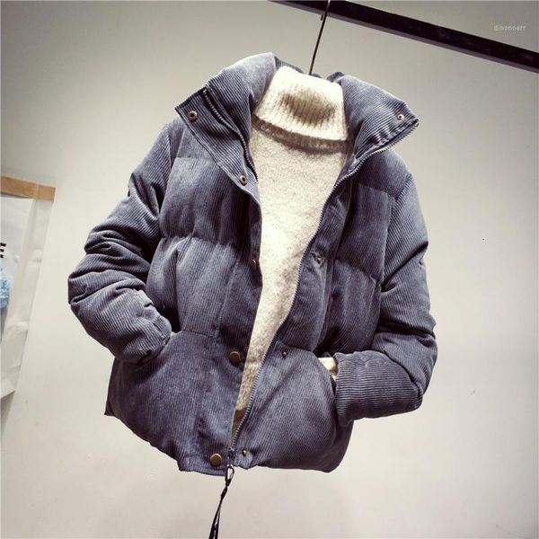 

women's wool & blends gowyimmes autumn women corduroy cotton coat thick winter coats casual long sleeve jacket female warm parkas outwe, Black