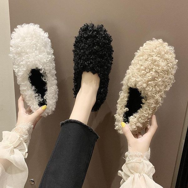 

fuzzy women's winter warm slippers memory foam cozy non-slipÂ liningÂ hairy floor indoor outdoor bedroom flat sheep curl comfort, Black