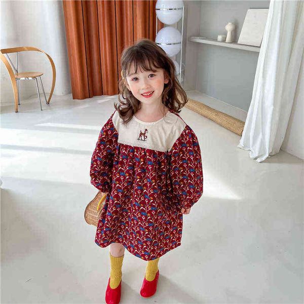

toddler kid baby girls dress floral print bow long sleeve a line dresses for girls children baby girl clothes kids costume g1215, Red;yellow