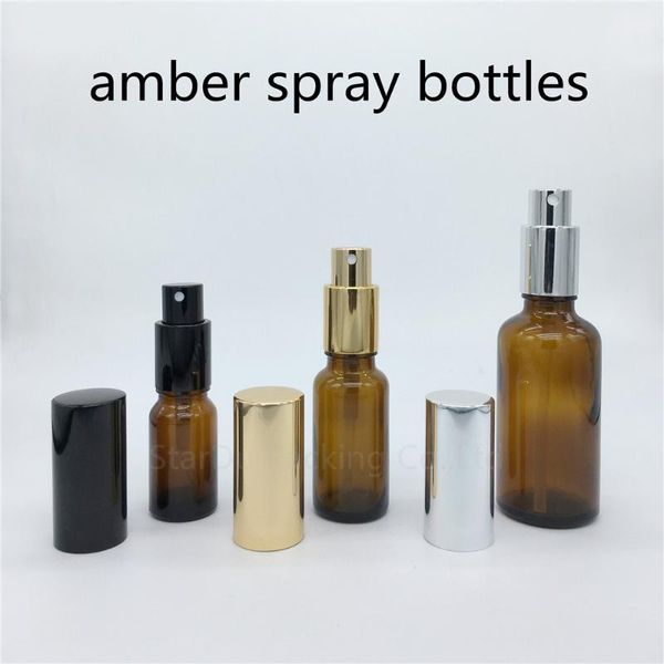 

10ml 15ml 20ml 30ml 50ml 100ml amber glass bottle with perfume aluminum sprayer, essential oil spray bottles storage & jars