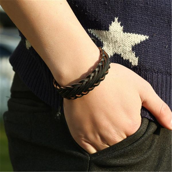 

charm bracelets 2021 creative retro leather bracelet woven for men diy jewelry, Golden;silver