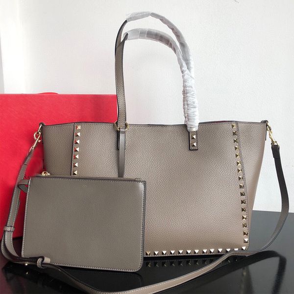 

rivet tote bag handbags purse large capacity travel shoulder bags genuine leather fashion letter removable adjustable cross-body strap with